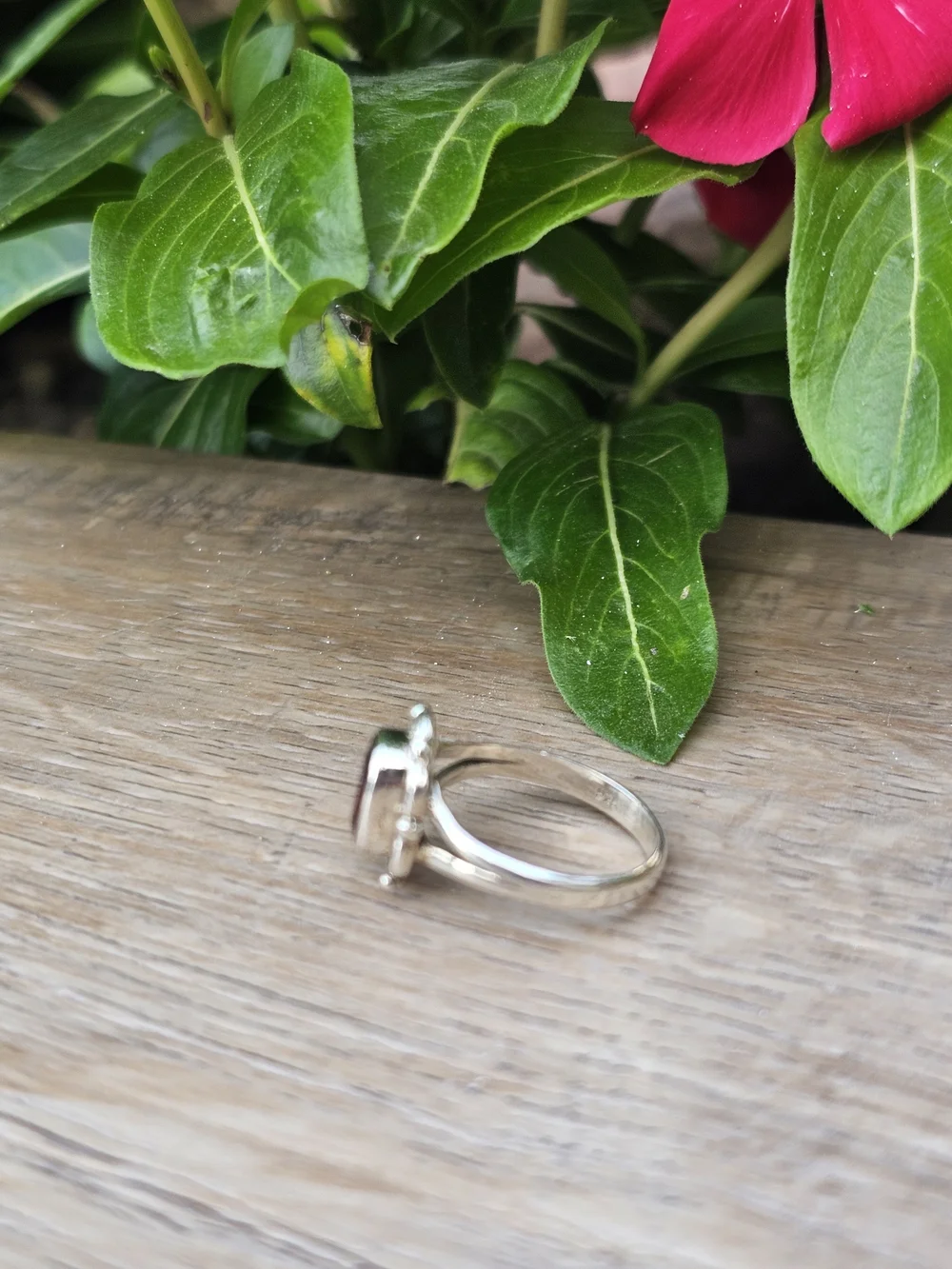 Sterling Silver Garnet-Color Floral Halo Ring